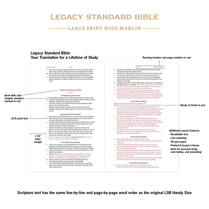 Legacy Standard Bible, Large Print Wide Margin - Edge-Lined Goatskin