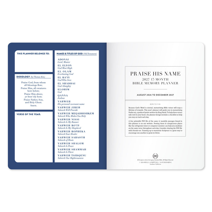 Praise His Name (Navy Blue Edition) - 2027 17-Month Bible Memory Planner