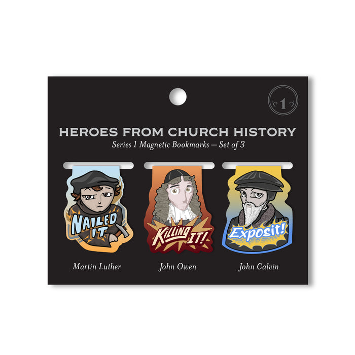 Heroes from Church History, Series 1 (Luther, Owen, Calvin) Magnetic Bookmarks – Set of 3