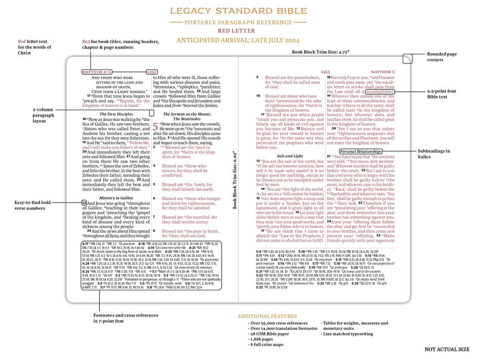 Legacy Standard Bible, Portable Paragraph Reference, Red Letter - Paste-Down Cowhide