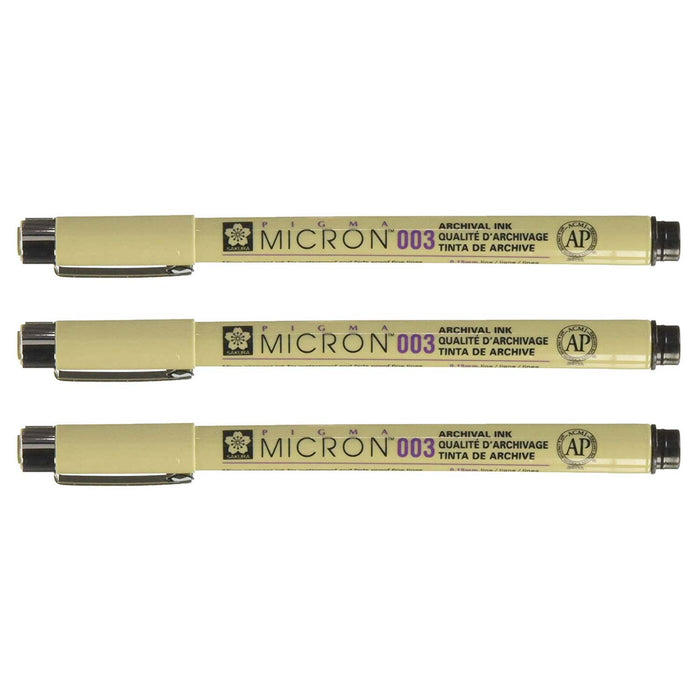 003 (.15mm) Pigma Micron Pen 3 Pack - Black