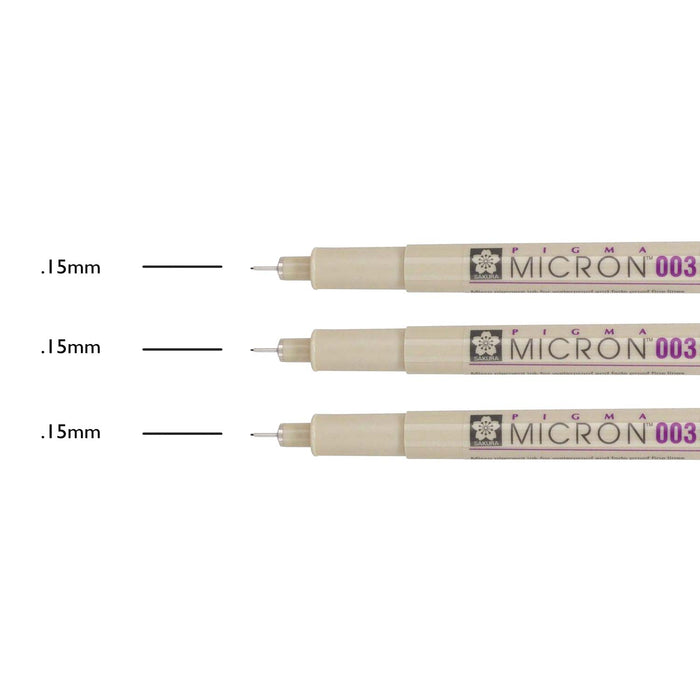 003 (.15mm) Pigma Micron Pen 3 Pack - Black